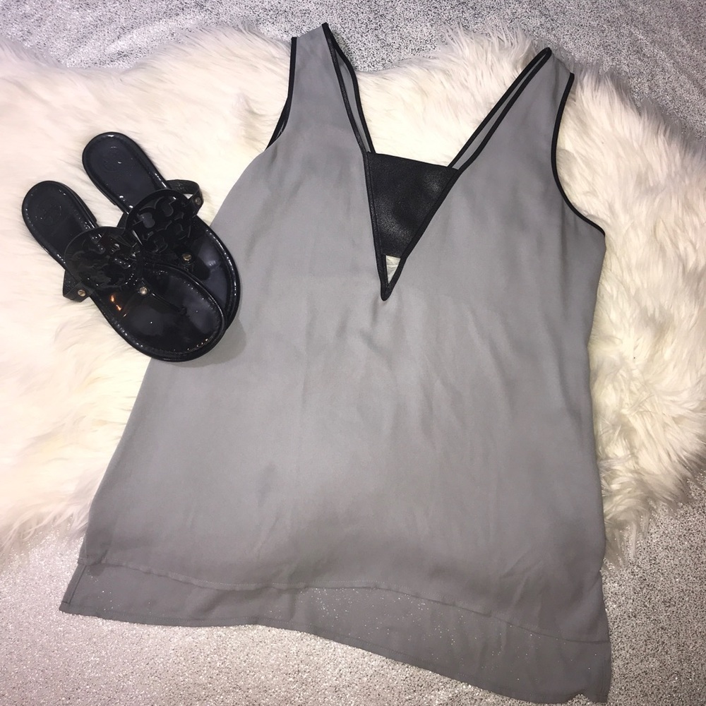 Grey and black glitter chiffon tank top